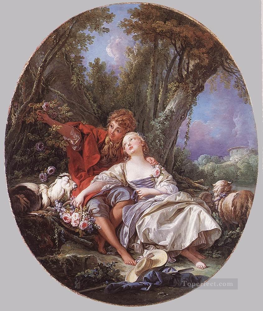 Shepherd and Shepherdess Reposing Francois Boucher classic Rococo Oil Paintings